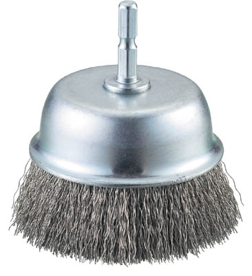 ＴＲＵＳＣＯ　軸付カップブラシ　７５Ｘ軸６．３５　ステンレス線　線径０．３＿