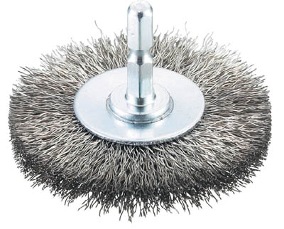 ＴＲＵＳＣＯ　軸付ホイールブラシ　６５Ｘ軸６．３５　ステンレス線０．３＿