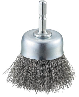 ＴＲＵＳＣＯ　軸付カップブラシ　５０Ｘ軸６．３５　ステンレス線　線径０．３＿
