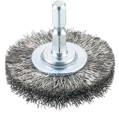 ＴＲＵＳＣＯ　軸付ホイールブラシ　５０Ｘ軸６．３５　ステンレス線０．３＿