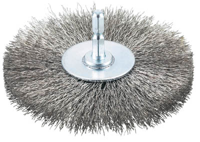 ＴＲＵＳＣＯ　軸付ホイールブラシ　１００Ｘ軸６．３５　ステンレス線０．３＿