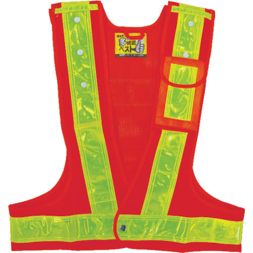 緑十字　多機能安全ベスト（ポリス型）　橙／黄反射　フリーサイズ　ポケット３箇所付＿