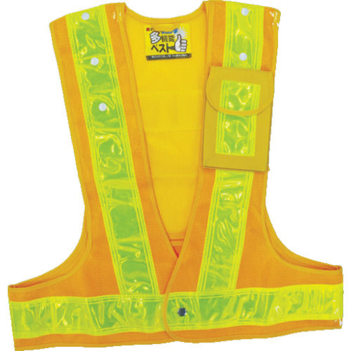 緑十字　多機能安全ベスト（ポリス型）　黄／黄反射　フリーサイズ　ポケット３箇所付＿