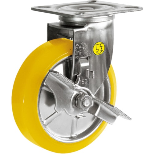 シシク　ステンレスキャスター　制電性ウレタン車輪自在ストッパー付＿