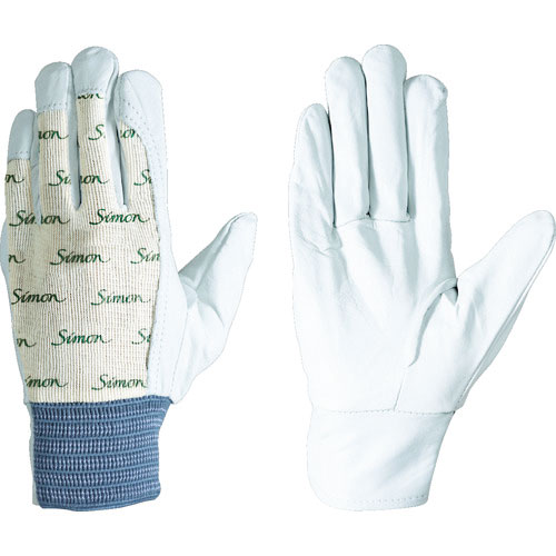 シモン　牛本革手袋　甲メリヤス袖口ゴムタック　１２６白　Ｓ寸＿