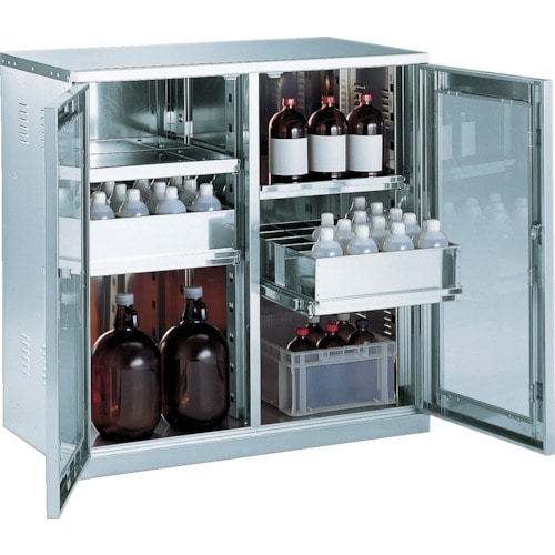 ＴＲＵＳＣＯ　耐震薬品庫　ガラス両開型　棚スライド式　９００Ｘ５００ＸＨ９００＿