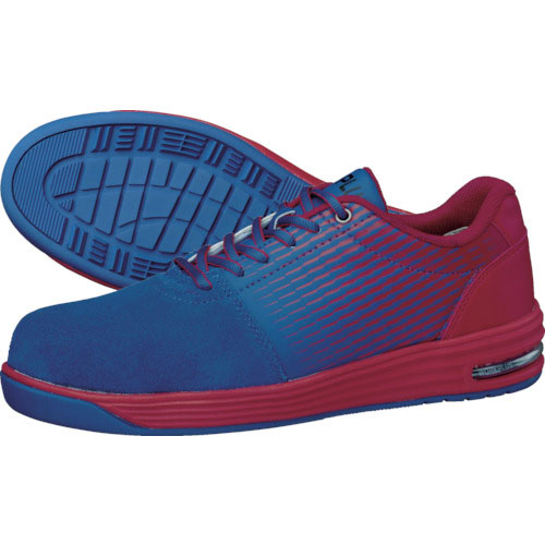 ミドリ安全　ワイド樹脂先芯入り軽量スニーカー　ブルー／レッド　２４．５ｃｍ＿