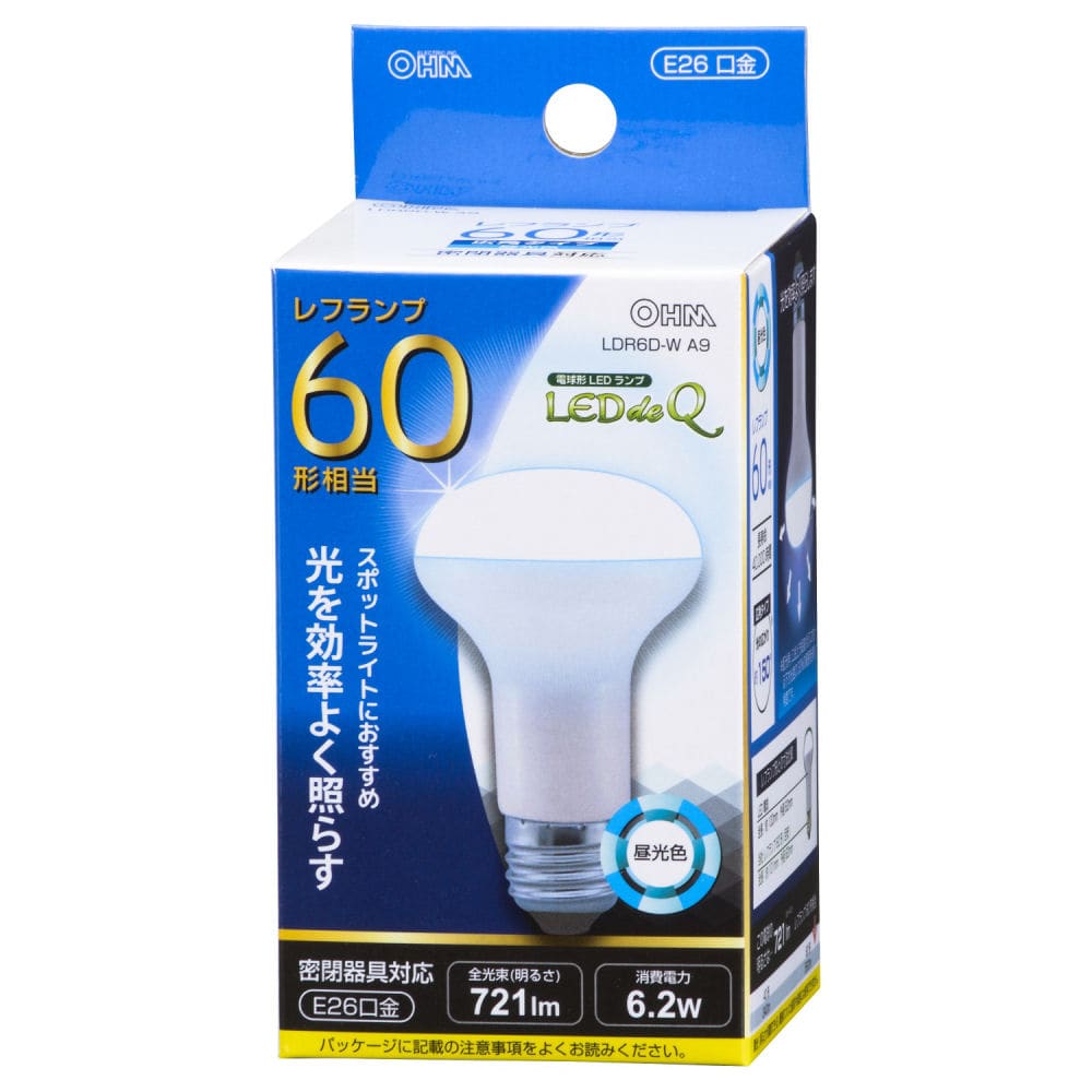 ＬＥＤ電球レフ６０Ｗ形　Ｅ２６　昼光色　６Ｗ