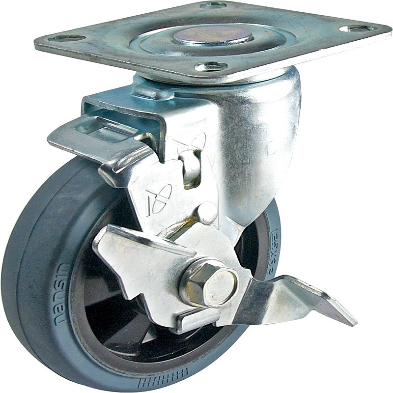 ナンシン　微音キャスター　車輪径１５０ｍｍ　ゴム・グレー（B入）　アングル式　ストッパー付　ＳＴＬＳ－１５０ＮＲＢグレーＳ－２