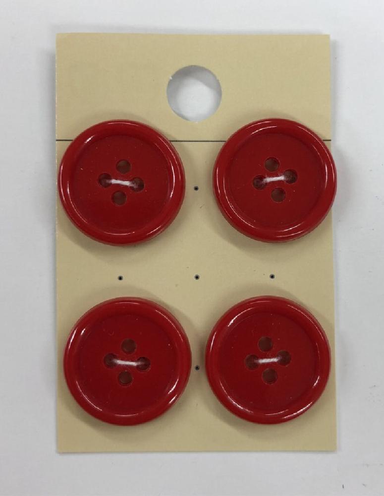 ４つ穴ボタン　１８ｍｍ　赤　１０２６