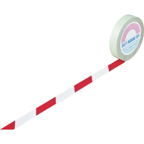 緑十字　ガードテープ（ラインテープ）　白／赤（トラ柄）　２５ｍｍ幅×１００ｍ＿