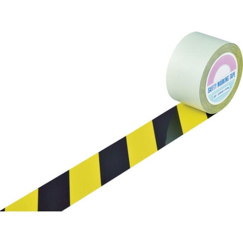 緑十字　ガードテープ（ラインテープ）　黄／黒（トラ柄）　７５ｍｍ幅×２０ｍ＿
