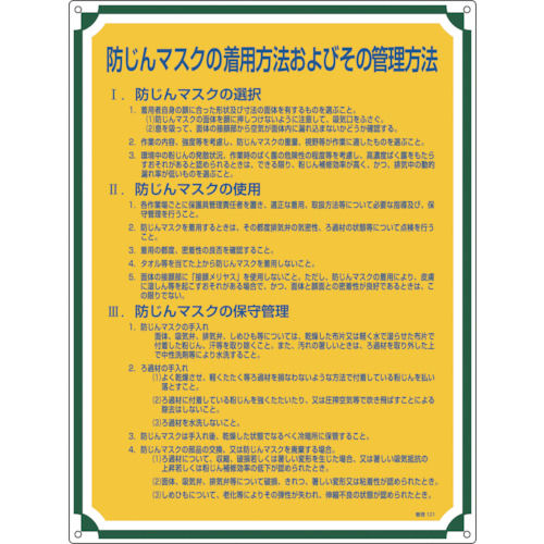 緑十字　安全・心得標識　防じんマスクの着用方法およびその管理方法　６００×４５０＿
