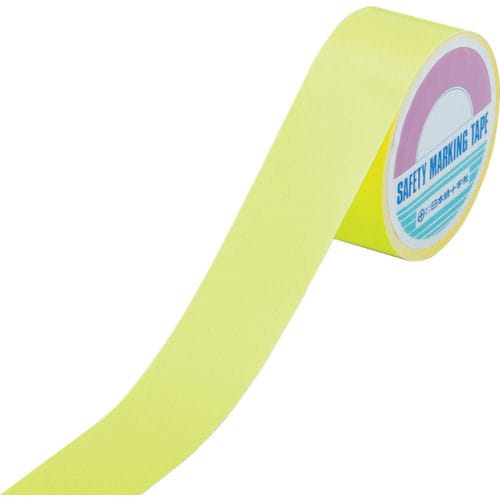 緑十字　蛍光ラインテープ　黄　５０ｍｍ幅×１０ｍ　エンビ　屋内用＿