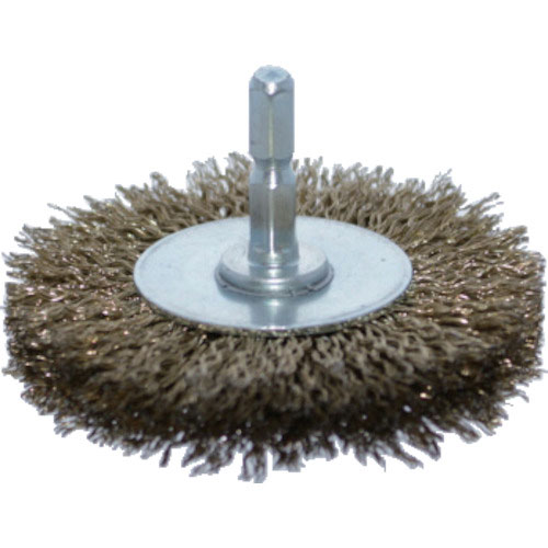 ＴＲＵＳＣＯ　軸付ホイールブラシ　ファイ７５Ｘ軸６．３５　真鍮めっき鋼線　線径０．２＿