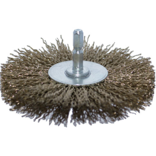 ＴＲＵＳＣＯ　軸付ホイールブラシ　ファイ１００ｘ軸６．３５　真鍮めっき鋼線線径０．２＿