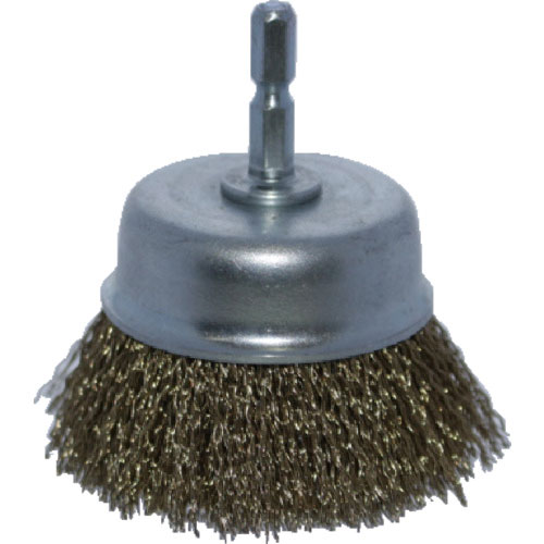 ＴＲＵＳＣＯ　軸付カップブラシ　ファイ６５Ｘ軸６．３５　真鍮めっき鋼線　０．２５線＿