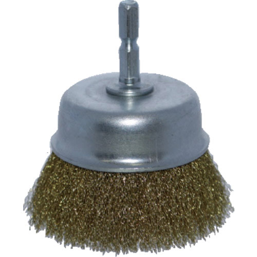 ＴＲＵＳＣＯ　軸付カップブラシ　ファイ６５Ｘ軸６．３５　真鍮線　０．１５線＿