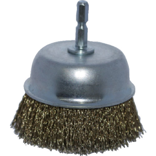 ＴＲＵＳＣＯ　軸付カップブラシ　ファイ７５Ｘ軸６．３５　真鍮めっき鋼線　０．２５線＿