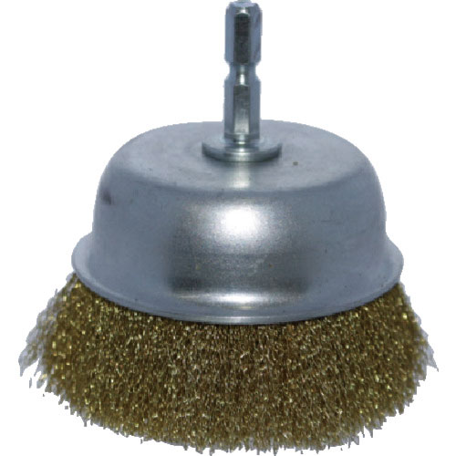 ＴＲＵＳＣＯ　軸付カップブラシ　ファイ７５Ｘ軸６．３５　真鍮線　０．１５線＿