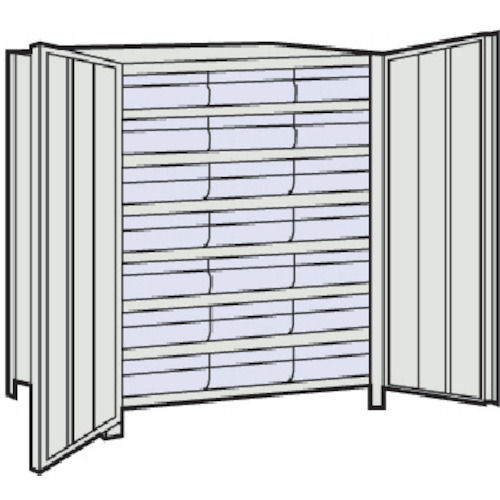 ＴＲＵＳＣＯ　軽量棚扉付　８７５Ｘ３００Ｘ１２００樹脂引出透明大Ｘ２１　ネオグレー＿