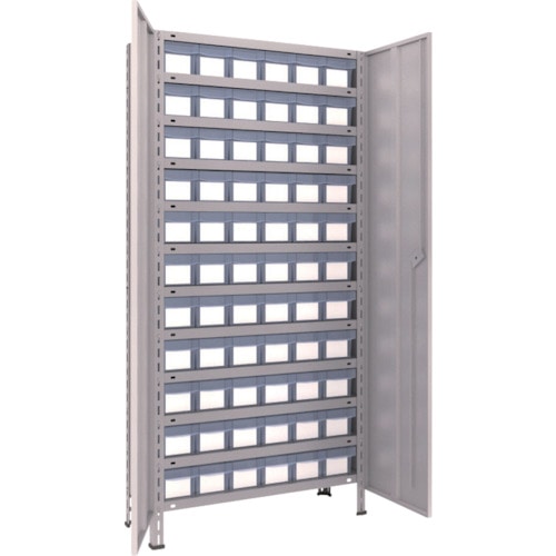 ＴＲＵＳＣＯ　軽量棚扉付　８７５Ｘ３００Ｘ１８００樹脂引出透明小Ｘ６６　ネオグレー＿