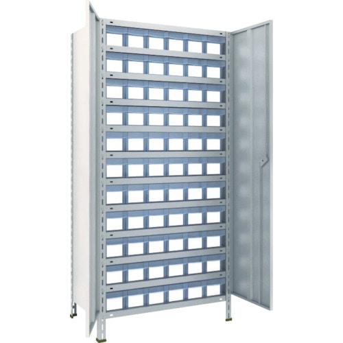 ＴＲＵＳＣＯ　軽量棚扉付　８７５Ｘ４５０Ｘ１８００樹脂引出透明小Ｘ６６　ネオグレー＿