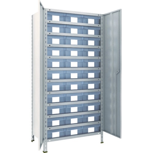 ＴＲＵＳＣＯ　軽量棚扉付　８７５Ｘ４５０Ｘ１８００樹脂引出透明大Ｘ３３　ネオグレー＿