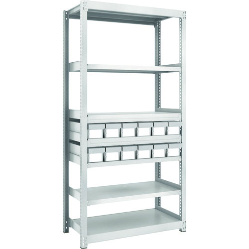 ＴＲＵＳＣＯ　Ｍ２型軽中量棚　Ｈ１８００　樹脂ＮＧ引出付　小Ｘ１２＿