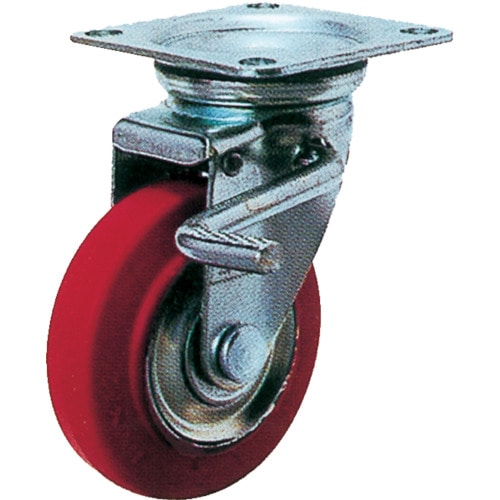 ヨドノ　プレス製自在金具ブレーキ付赤ゴム車　１００ファイ　＿