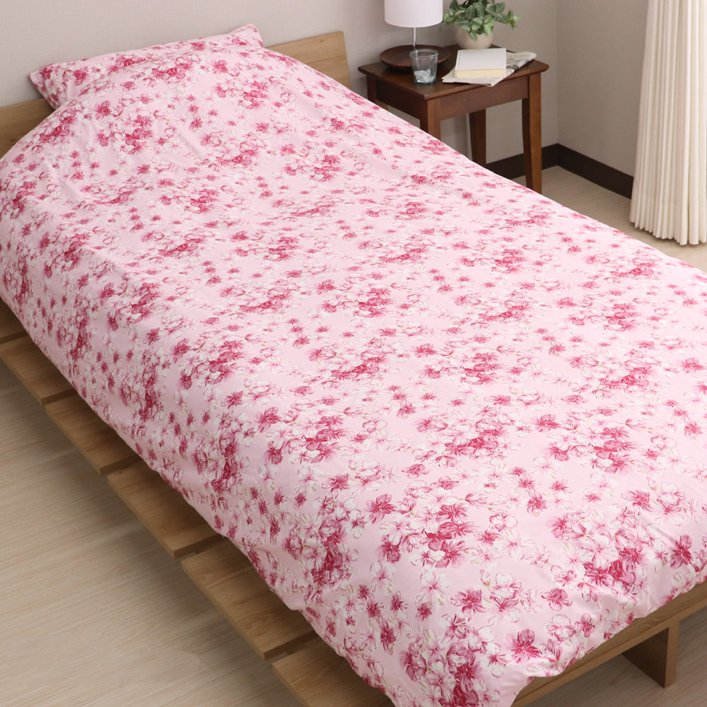 掛布団カバー　ウォーターフラワー　ピンク　シングルロング　１５０×２１０ｃｍ