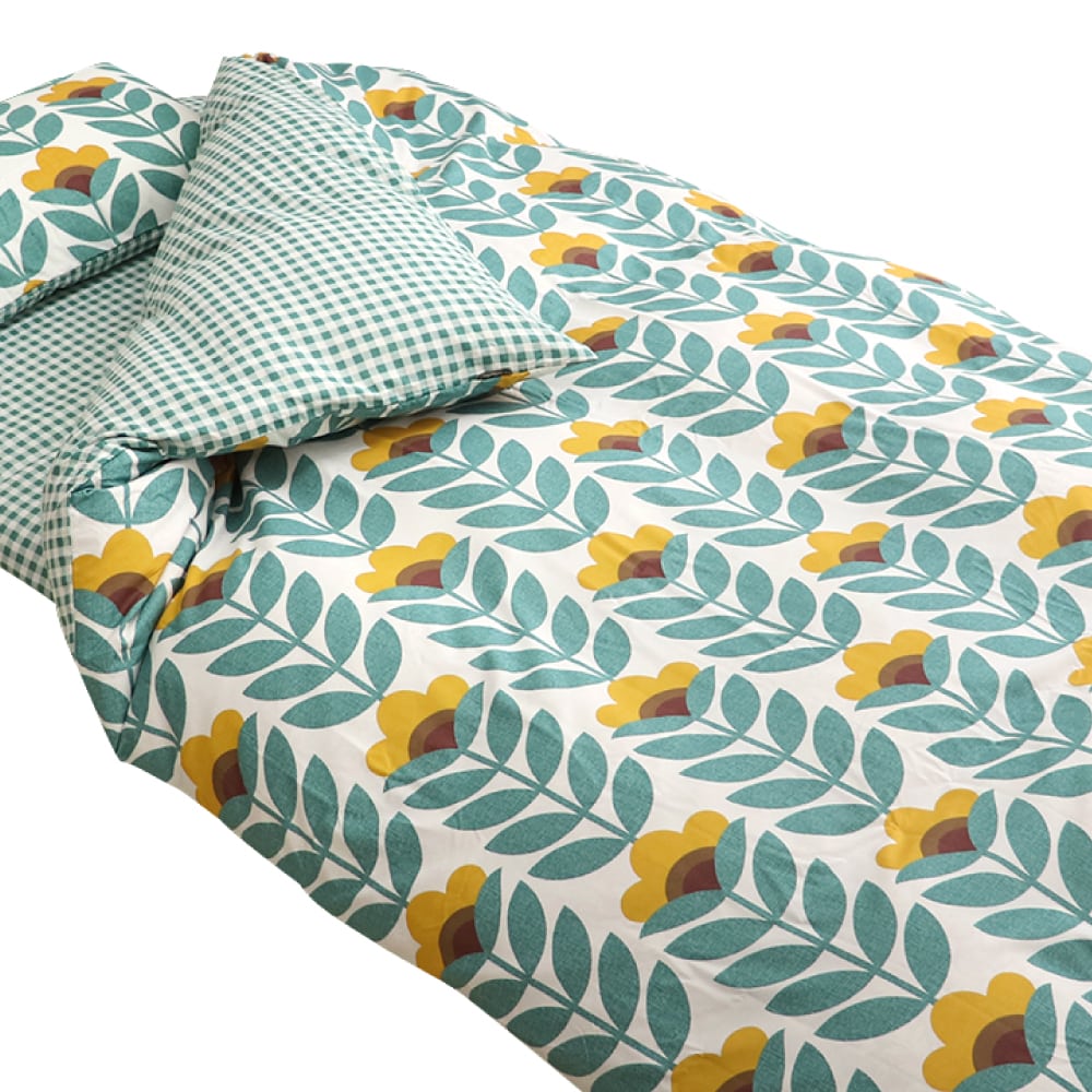 掛布団カバー　北欧フラワー　グリーン　シングルロング　１５０×２１０ｃｍ