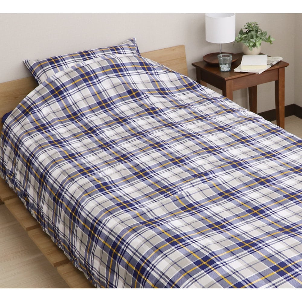 掛布団カバー　トラッドチェック　ネイビー　シングルロング　１５０×２１０ｃｍ