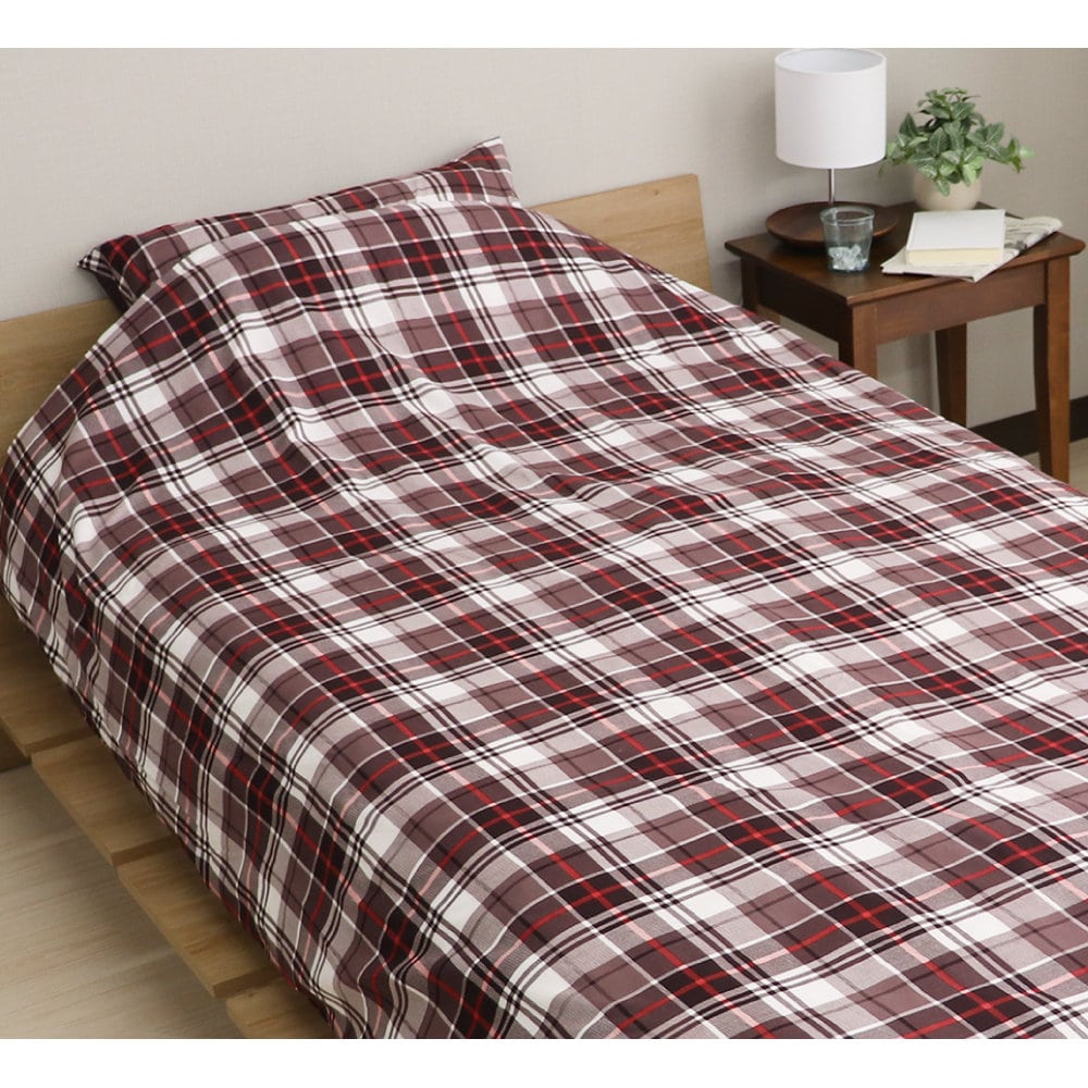 掛布団カバー　トラッドチェック　ブラウン　シングルロング　１５０×２１０ｃｍ
