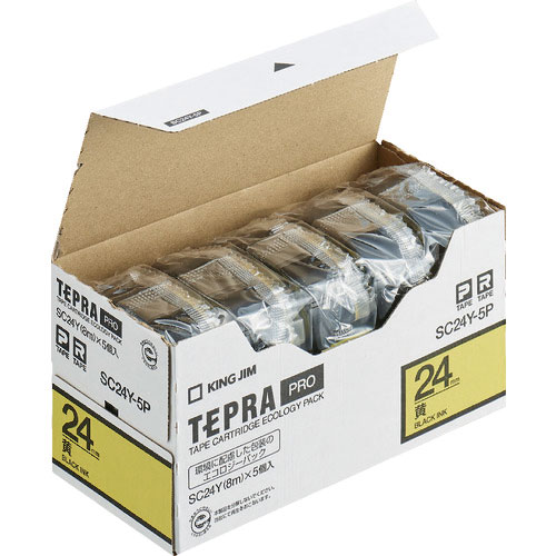 キングジム　テプラＰＲＯテープカートリッジ　テープ色：黄　文字色：黒　ＳＣ２４Ｙ－５Ｐ＿