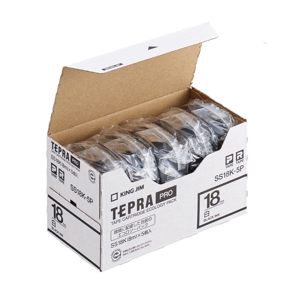 キングジム　テプラテープ　１８ｍｍ　白　ＳＳ１８Ｋ　５個パック