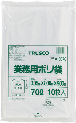 ＴＲＵＳＣＯ　業務用ポリ袋　厚み０．０５Ｘ７０Ｌ　１０枚入＿