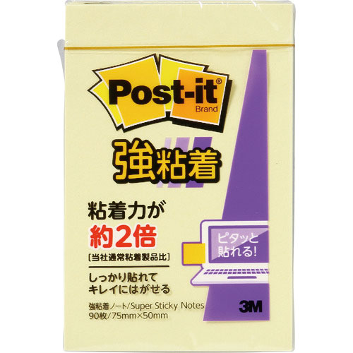 ３Ｍ　ポスト・イット　強粘着　７５Ｘ５０ｍｍ　９０枚　イエロー＿
