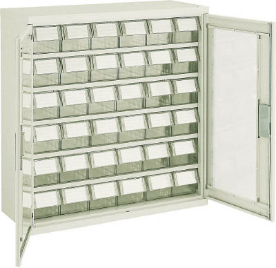 ＴＲＵＳＣＯ　バンラックケース　Ｌ型　両開き扉　透明引出小Ｘ３６個　透明＿＿