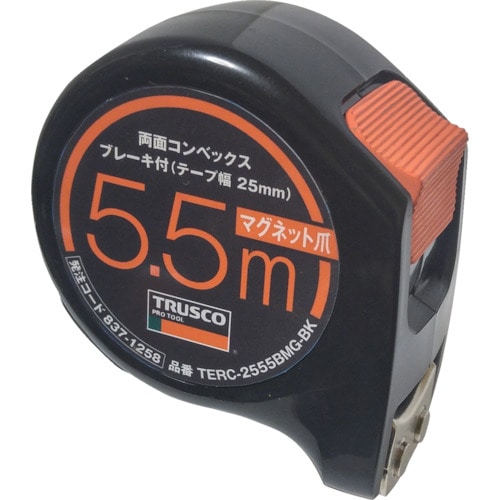 ＴＲＵＳＣＯ　両面コンベックス２５巾５．５ｍブレーキ付　マグネット爪　ブラック＿＿