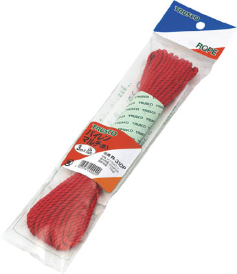 ＴＲＵＳＣＯ　パイレンカラーロープ　３つ打　線径３ｍｍＸ長さ１０ｍ　赤＿