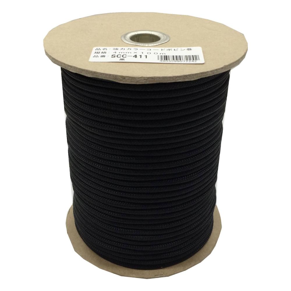 強力カラーコードボビン巻　４ｍｍ×１００ｍ　黒