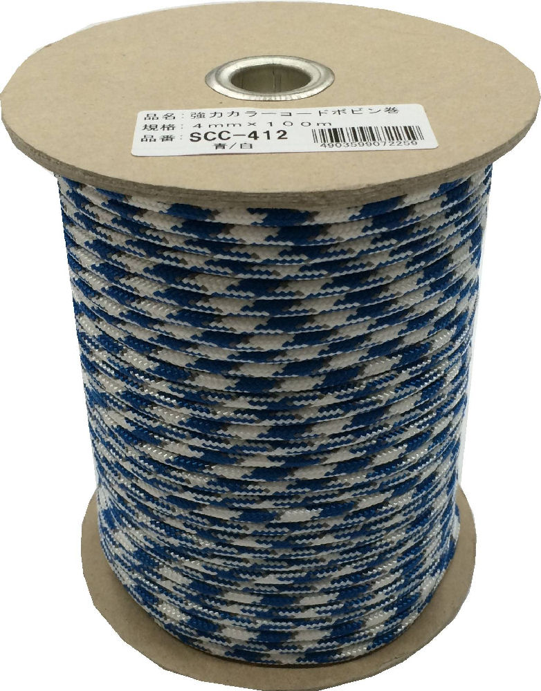 強力カラーコードボビン巻　４ｍｍ×１００ｍ　青／白