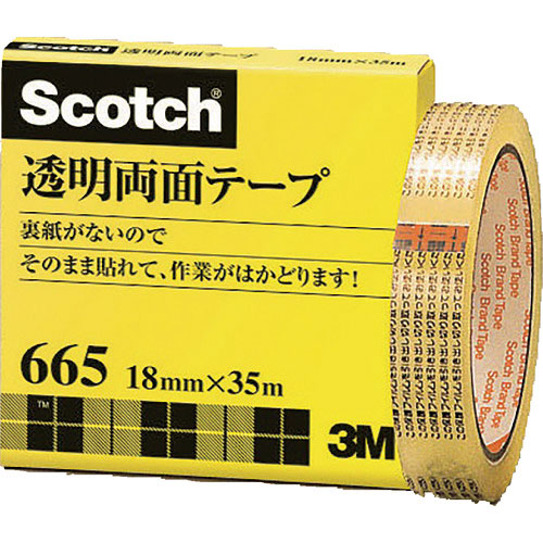 ３Ｍ　透明両面テープ　ライナーなし　１８ｍｍＸ３５ｍ　巻芯径７６ｍｍ＿
