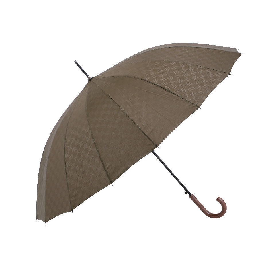 丈夫で軽い１６本骨傘　６３ｃｍ　カーキ市松