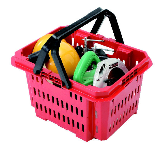 Ｋ＋取っ手付き積重ねるハードバスケット　レッド