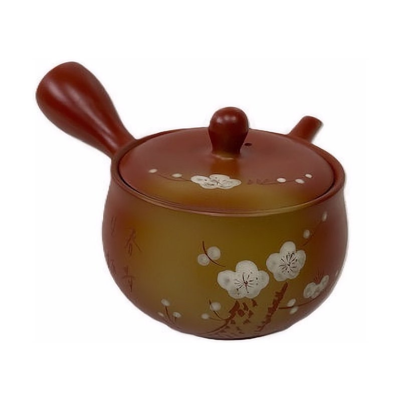 常滑焼　朱泥急須　白梅　２．０号