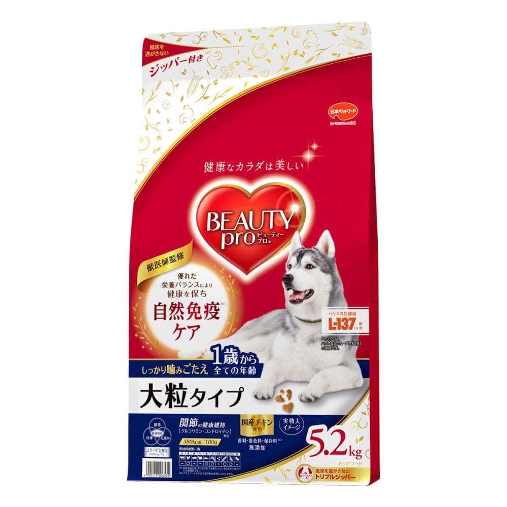 日本ペットフード　ビューティープロ　ドッグ　大粒タイプ　１歳から　５．２ｋｇ