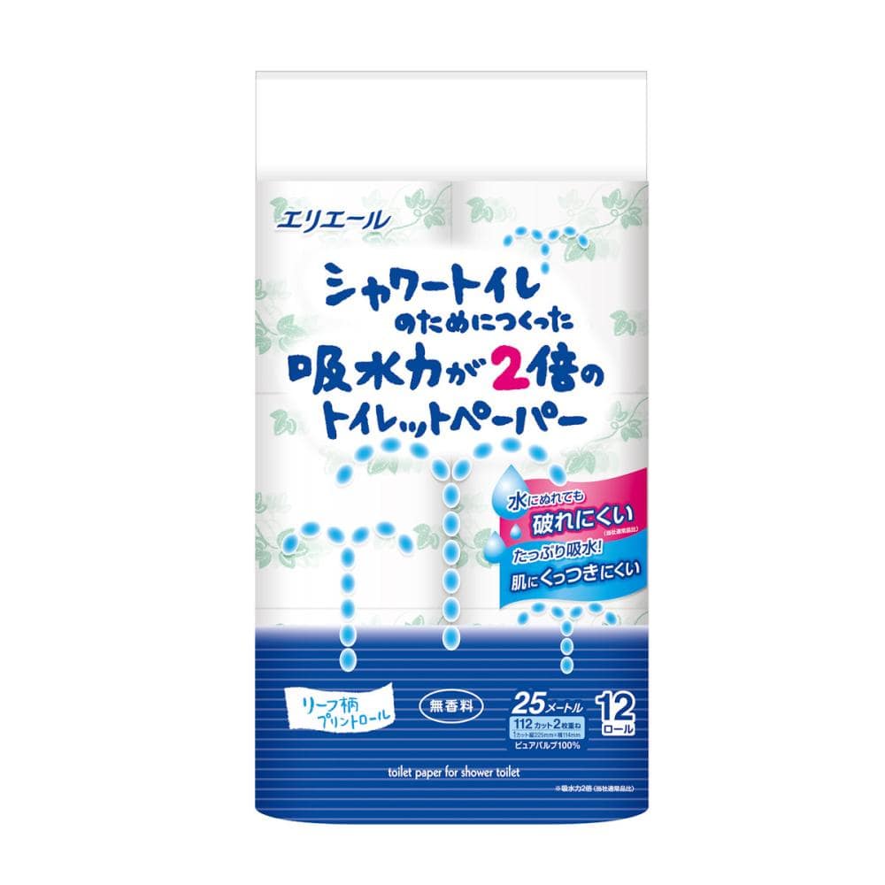 大王製紙　エリエール　シャワートイレのためにつくった吸水力２倍のトイレットペーパー　ダブル　１２ロール