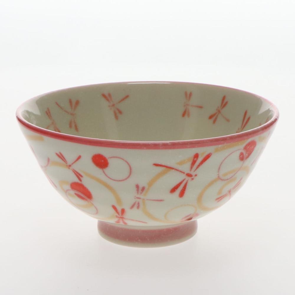 茶碗（中）　水玉とんぼ　赤